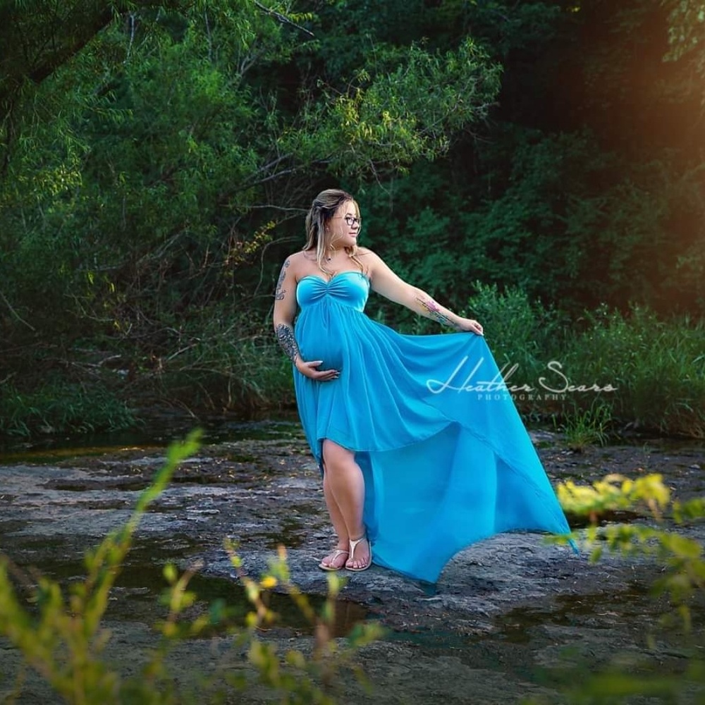 Hi-Low Aqua Maternity Gown